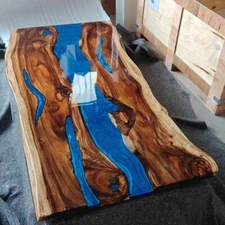 Blue Epoxy Dining Table – Unique Handmade Epoxy Wood Table | Modern Resin Decor