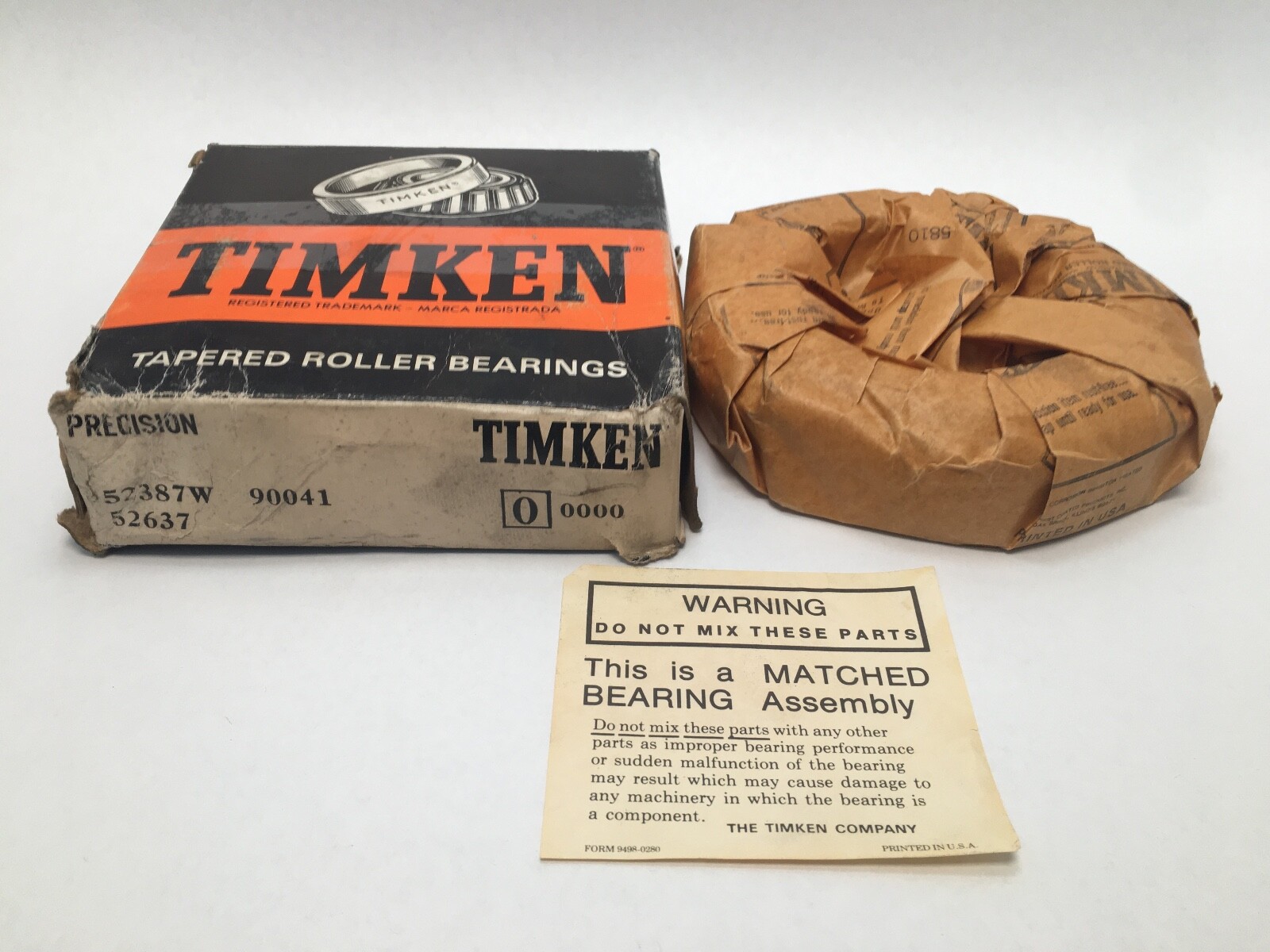 Timken 52387W/52637 Taper Roller Bearing Cone and Cup Set 3-7/8 ID 6-3/8 OD USA Made 90041