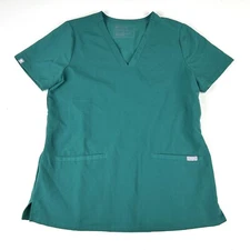 Figs Womens Scrub Top Small Green Two Pocket Medical Nursing Health Stretch