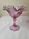 Vintage Fenton Pink/Lavender Cabbage Rose Stemmed Vase