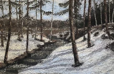 VINTAGE IMPRESSIONIST WINTER LANDSCAPE STUDY MIXED MEDIA PAINTING HANDMADE PAPER
