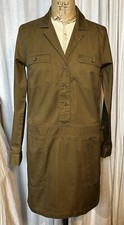 LOFT Womens Khaki Green L Sleeve Cotton Knee L Shirt Dress Sz XS Pre-owned