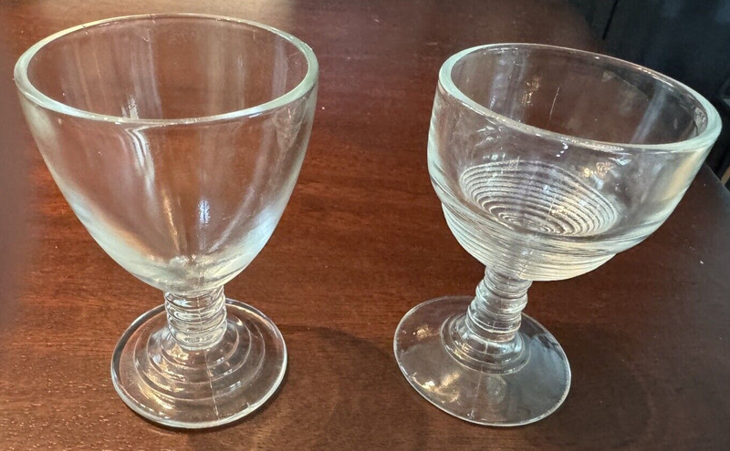Vintage Pair of Miscellaneous Depression Glass Stemmed Cordial Glasses Deco