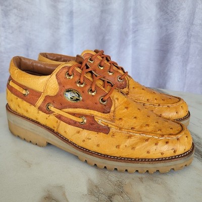 El General Real Genuine Ostrich Boat Shoes 100 Anos Cien Men's Size 12 Tan