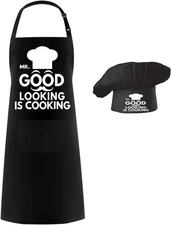 Chef Apron Hat Set,Adjustable Chef Hat and Apron Baker Costume with Pocket for K