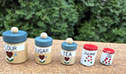 Vintage Dollhouse Miniature Sugar And Tea Canisters Wood. Set of 5  Unmatched — photo 7