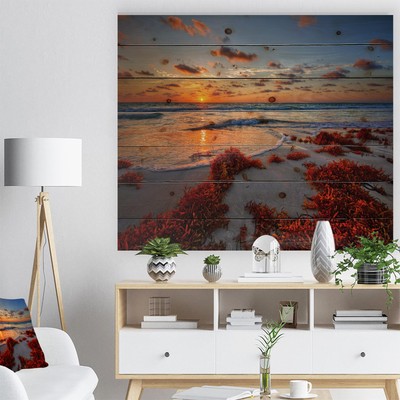 Designart 'Beautiful Shore and Cloudy Sky' Landscape Print  Small