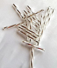 SALE 200 beads Czech 20mm 3/4" BRIGHT SILVER TWISTED GLASS TUBE BUGLE BEADS