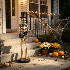 Metal Guitarist Skeleton Statue 64.6 Inch Gold Iron Halloween Decorative Statue