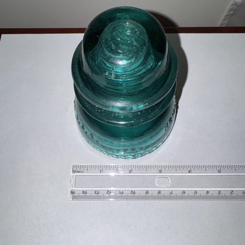 Antique Hemingray 42 Blue Aqua Glass Insulator Beaded Base