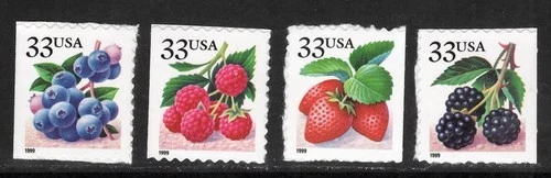 US Scott # 3298 - 3301 - Fruits and Berries, SA   Set of Singles