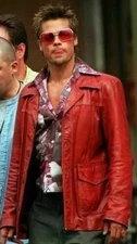 Real Leather Jacket FC Coat Red Fight Club Brad Pitt