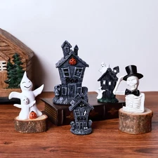 Halloween Haunted House Set of 5 – Skeleton, Ghosts, Haunted House Figurine –...
