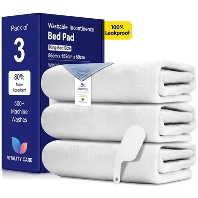VITALITY CARE Incontinence Washable Bed Pads Reusable Tumbler dry Bed Size With Tuck Tool