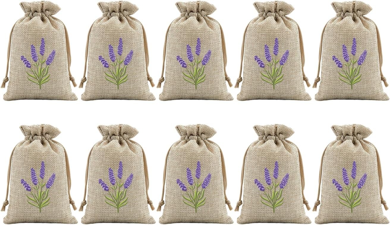 Lavender Bags Empty 10 Pack - Natural Drawstring Sachets for Wardrobes, Drawers