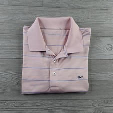 Vineyard Vines Polo Shirt Mens Size Large Pink Blue Performance Golf Whale Logo