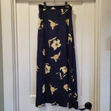 Vintage 90s Navy Blue Yellow Floral Long Maxi Skirt Size 10