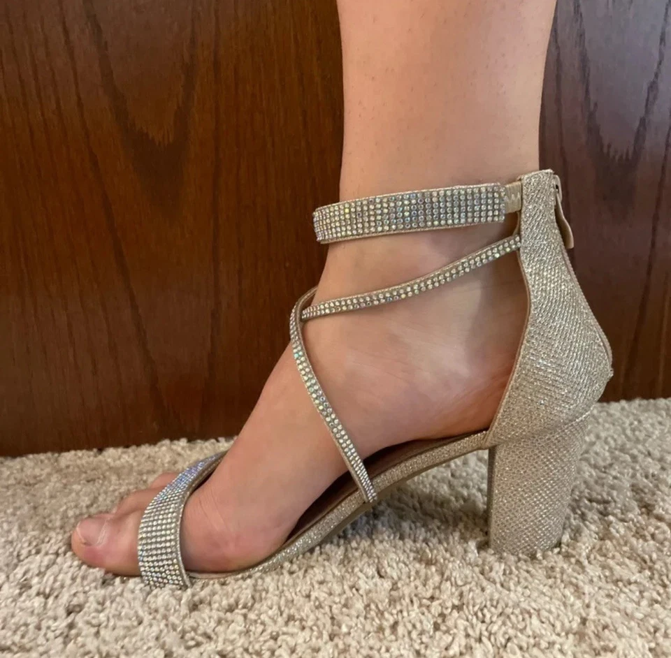 Sandalias TOP Moda Elegante/Formal Champagne Tacón Alto Correa en el Tobillo Punta Abierta Foto 2 de 4