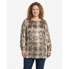 Chico's Snakeskin Tunic Blouse size 3/XL Brown Tan Animal Print Long Sleeve Top