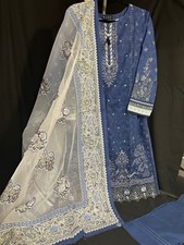 Premium H.Z Emb 3 Pz Suit - Lawn /cotton , Block Printed Dupatta- Medium - 55
