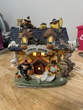 Vintage Halloween HAUNTED HAVEN GOBLIN MANOR House Illuminated Bisque Porcelain