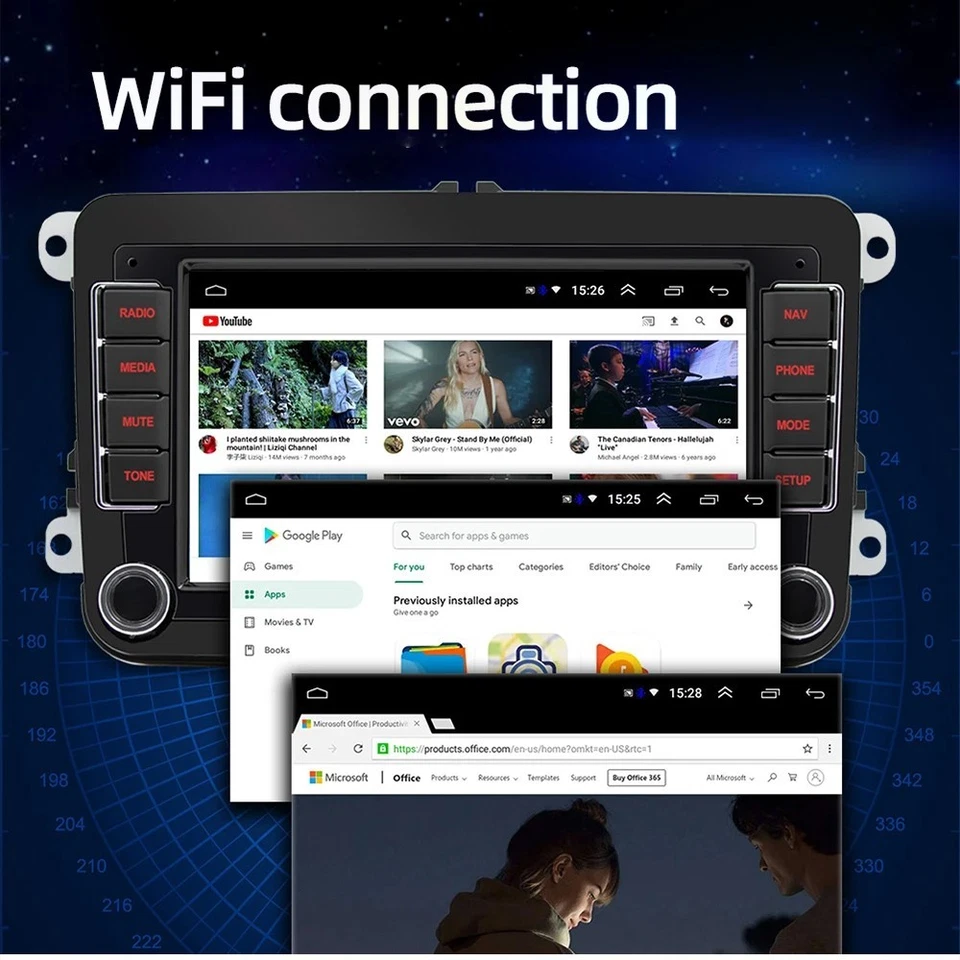 AUTORADIO 2DIN 32GB CARPLAY RETROCAMERA GPS WIFI RDS PER VW GOLF 5 6 POLO PASSAT - Immagine 3 di 4