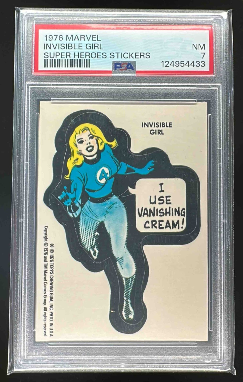 1976 Topps Marvel Super Heroes Stickers Invisible Girl #NNO PSA 7