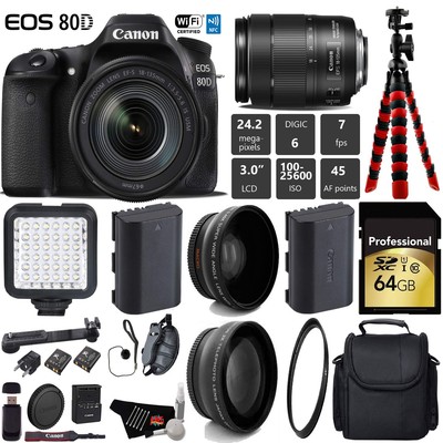 Canon EOS 80D DSLR Camera +18-135mm is STM Lens D + UV FLD CPL Filter Kit + Wide