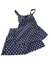 Denim and Co Beach Ruched Bodice Tankini with Swim Skirt Sz 2 Navy Dot Nautical