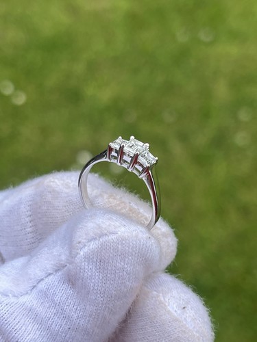 18ct W/G 0.69ct Three Emerald Cut Diamond Three Stone Ring, L1/2, Value £3000. - Picture 23 of 24