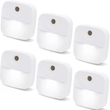 6 Pack Night Light Plug in, White LED Nightlights with Smart Dusk to Dawn Sen...