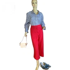 TALBOTS BLUE & WHITE COTTON CELTIC LATTICE BUTTON DOWN BLOUSE SIZE 24W