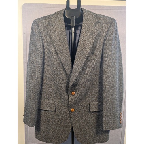 VTG Austin Reed Sport Coat Mens 38R Grey Herringbone Pure Virgin Wool Excellent