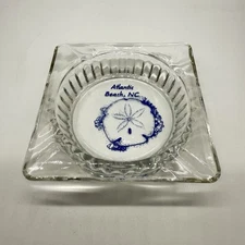 Atlantic Beach NC Clear Glass Ashtray Seashell Ocean Starfish Smoking Tobacco