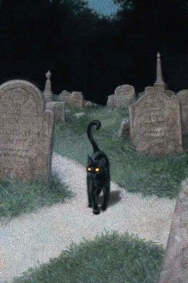 17682.Wall Decor Poster.Interior Art.Gothic Black Cat Cemetery Night Graves