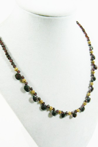 Genuine Garnet beads charms necklace 20"L 14K GF Spring clasp - Picture 2 of 5