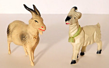 Vtg. Celluloid Pair Billy Goats with Horns Toy Figure Japan Lot of 2