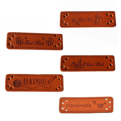 5pcs PU Leather Retro Brown Synthetic Handmade Label Tags DIY Sew Craft Patch