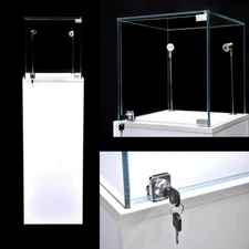 Glass Top White Pedestal Exhibition Display Showcase with LED Lights and Lock 