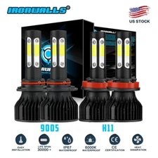 4 Sides 9005 H11 LED Headlight Bulbs Conversion Kit High Low Beam Bright White