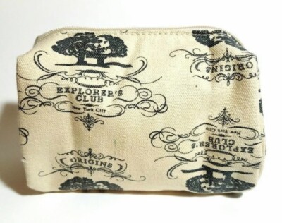 ORIGINS beige gray white cotton makeup bag cosmetic pouch travel case 