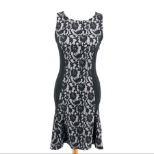 Women's Maeve By Anthropologie Sirena Black White Floral Lace Bodycon Midi Dr...