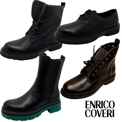 Scarpe donna COVERI Anfibio stivale Francesina strass nero cuoio