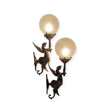 Antique Art Nouveau Brass Figural Mermaid Wall Sconce with Crystal Beaded Basket — listing 3