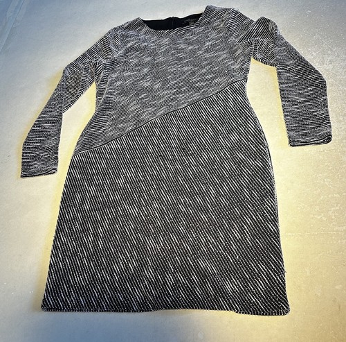 Banana Republic Womens Blk/White Stripe L Sleeve Straight Dress Sz 8 Pre-owned - Picture 7 of 9