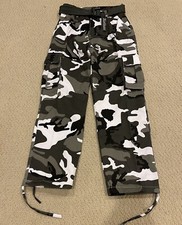 NWT Men  s Nathan Black White Camouflage Belted Cargo Pocket Pants ALL SIZES