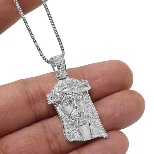 Real Genuine Diamond 1.00 Cwt. Jesus Face Piece Pendent Charm Chain Set 1.65'' - Picture 11 of 15