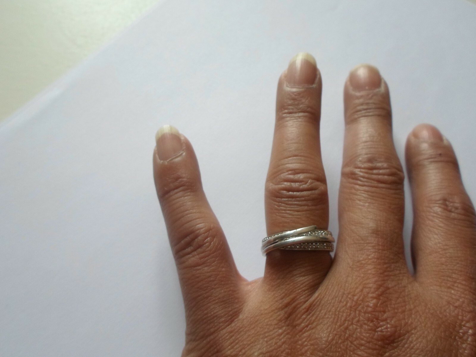 solid silver ring, interlaced, zirconiums, size 5… - image 1