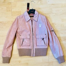 Playboy Women's Premium Leather Jacket Pink Size 12 Rrp £400 Brand New