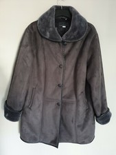 Gabriella Vicenza Soft Cosy Faux Suede Sheepskin Coat Jacket Grey Size Uk 16-18